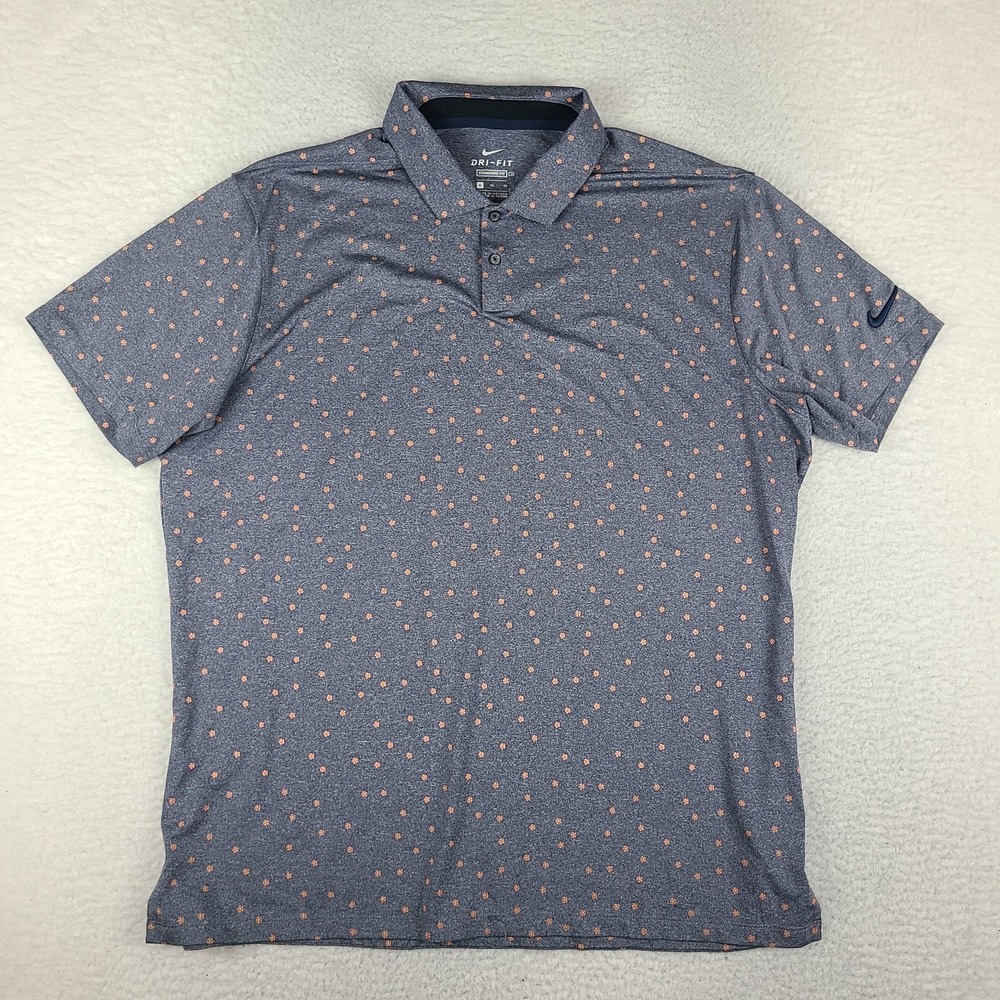 Nike Polo Shirt Mens XL Blue Floral Standard Dri Fit Performance Short Sleeve *